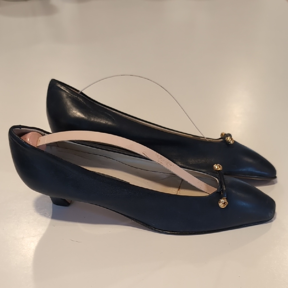 Bally Navy blue Leather Flats with Gold Accents